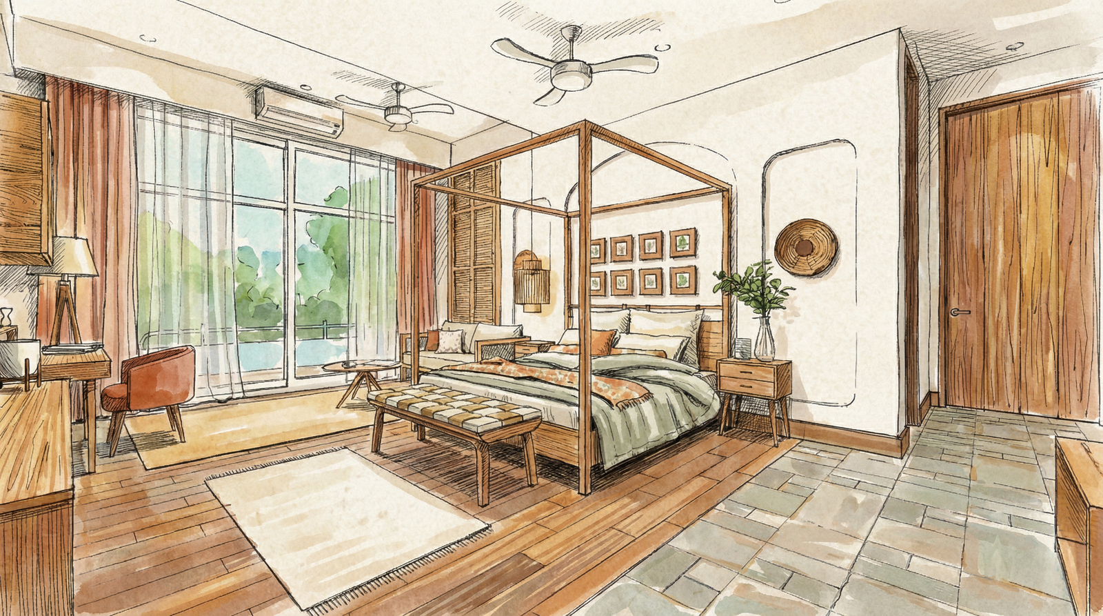 Suite with wooden accents